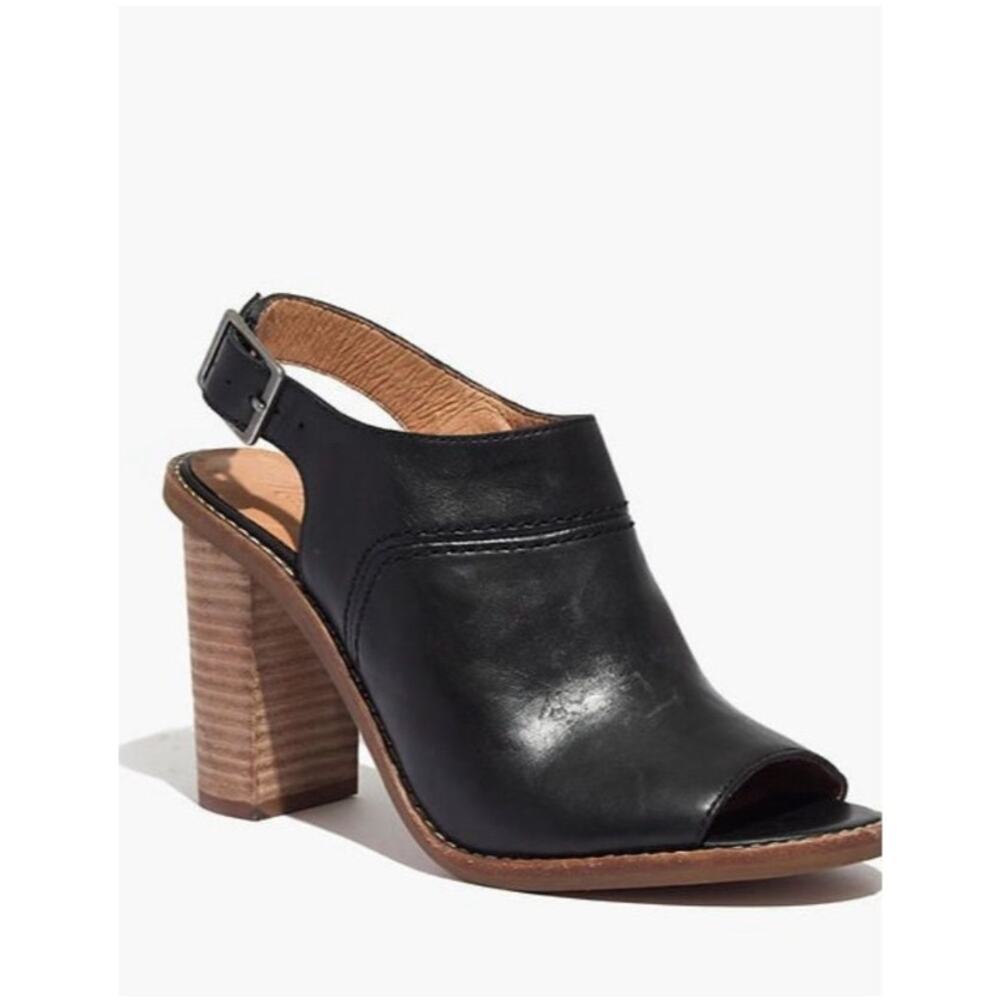 Madewell The Marie slingback heels women's 7.5 black leather peep toe comfort